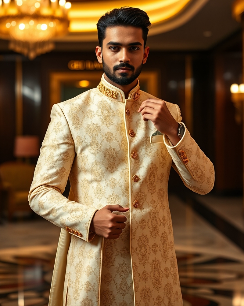 Ivory Gold Groom Sherwani